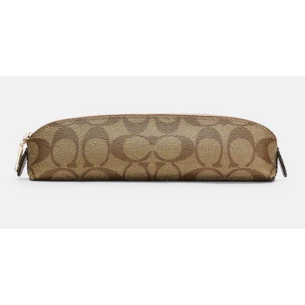 Coach Notebook & Pencil Case Set Signature Canvas Leather Khaki Brown Snap Zip - Picture 7 of 9